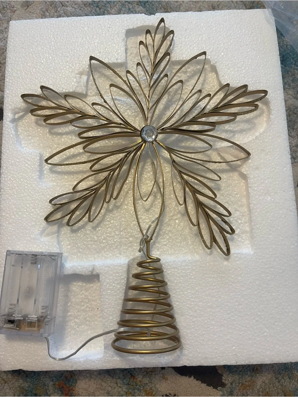13” Illuminated Metal Snowflake  Tree Topper with Crystal Center